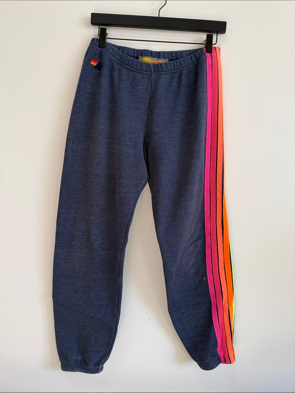 Aviator Nation Navy Joggers with Rainbow Side Stripes